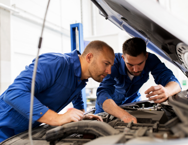 Men checking car